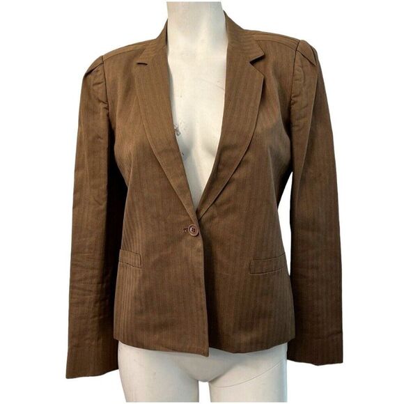 HARVE BENARD Women's Size 6 Brown Pin Stripe Blazer Lined Jacket Lord & Taylor - Picture 1 of 7
